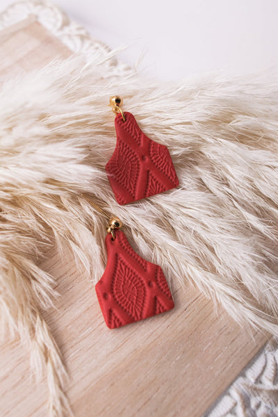 Cow Tag Earring in Red - Millie Maes