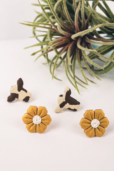 Moo Cow and Flower Studs - Millie Maes
